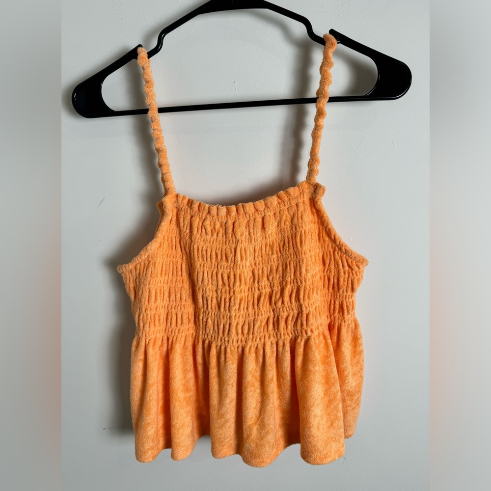 SO Peach Orange Smocked Terry Babydoll Junior’s Tank Top XL.